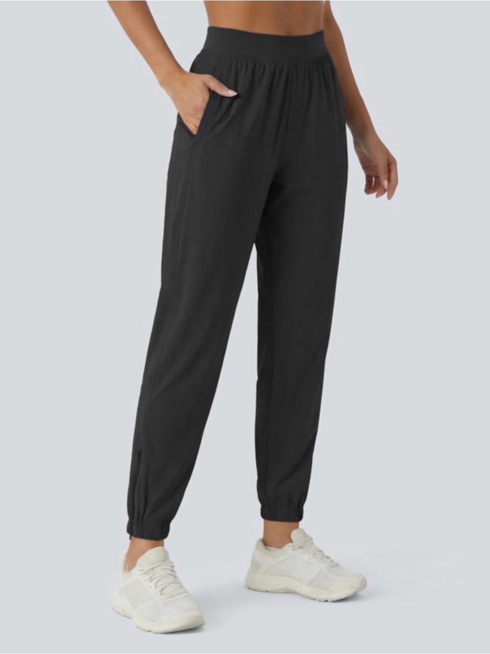 High Waisted Inner Drawstring  2-in-1 Zip Quick Dry Running Joggers w Pockets